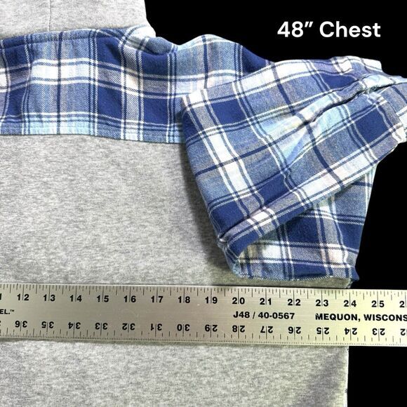 Flannel Faux Fur Hoodie Women Blue Plaid Button Up Long Sleeve Size XL (15-17) - Picture 9 of 10